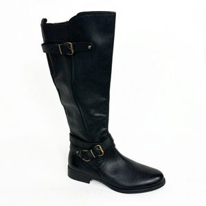 NEW Naturalizer June Genuine Leather Black Buckle Detail Knee High Riding Boots